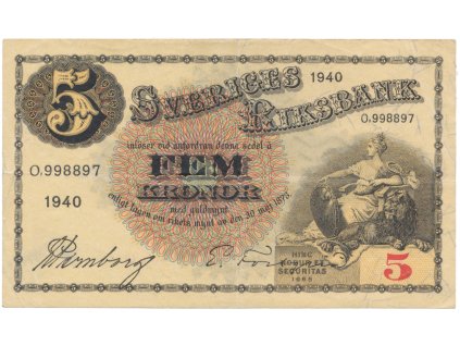 50572 svedsko 5 kronor 1940 p 33w