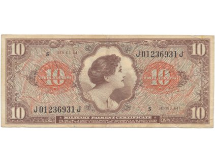 50644 usa vojenske vydani mpc 10 dollars 1965 p m62