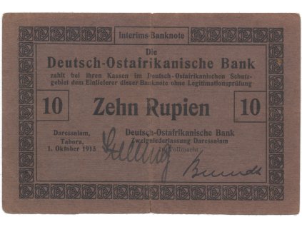 Německá Východní Afrika, 10 Rupien 1. 10. 1915, R.912a, jiné podpisy