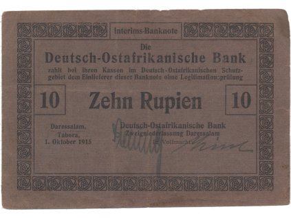 Německá Východní Afrika, 10 Rupien 1. 10. 1915, R.912a, varianta číslovače