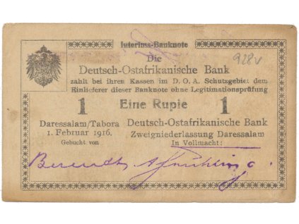 Německá Východní Afrika, 1 Rupie 1. 2. 1916, série B3, R.928v