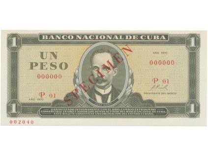 51028 kuba 1 peso 1970 tisk stc praha anulat specimen bankovni vzor p 102as1
