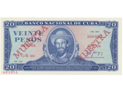51040 kuba 20 pesos 1987 tisk stc praha anulat 2x muestra bankovni vzor p 105ds