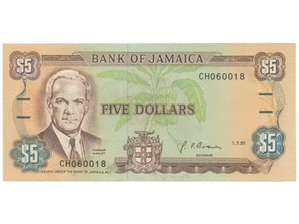 Jamajka, 5 Dollars 1991-1992, P.70d