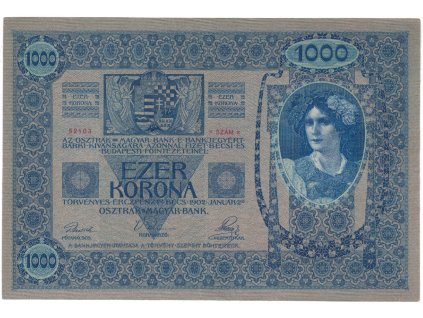 Rakousko - Uhersko, 1000 Koruna 1902, podtisk šedorůžový, bez přetisku, Hej.RU5b