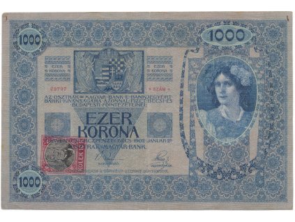 54271 54271 ceskoslovensko 1000 koruna 1902 kolek 1919 hej 6