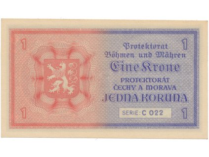 Protektorát Čechy a Morava, 1 Koruna b.d. (1940), tisk TBČM, série C, Hej.30aC