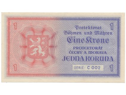 Protektorát Čechy a Morava, 1 Koruna b.d. (1940), tisk TBČM, série C, Hej.30aC