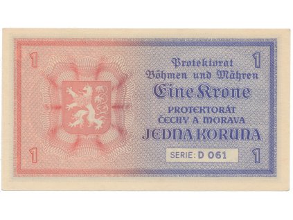 Protektorát Čechy a Morava, 1 Koruna b.d. (1940), tisk TBČM, série D, Hej.30aD