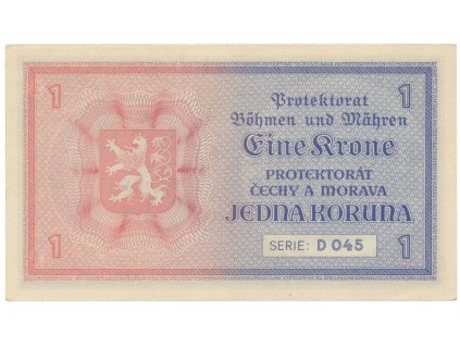 Protektorát Čechy a Morava, 1 Koruna b.d. (1940), tisk TBČM, série D, Hej.30aD