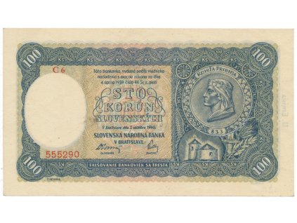 Slovensko, 100 Koruna 1940, II, vydání, série C 6, Hej.49a1