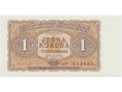 Československo, 1 Koruna 1953, tisk Praha, série NP, perf. 3 md, Hej.89b1.S1
