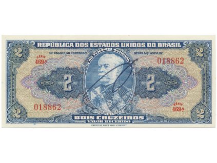 Brazílie, 2 Cruzeiros (1943~1944), s ručním podpisem, P.133