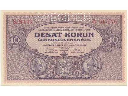 57535 ceskoslovensko 10 koruna 1927 serie n tisk tb nbcs perf 1x specimen hej 22bn