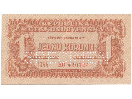 57841 57841 ceskoslovensko 1 koruna 1944 perf 1x specimen dole hej 56a1 s2