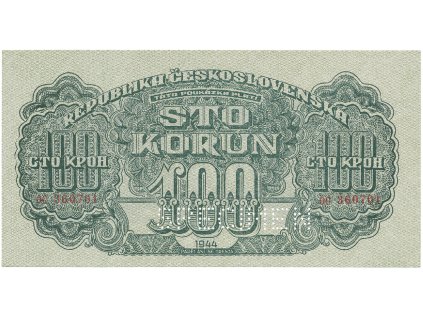58141 ceskoslovensko 100 koruna 1944 cislovac 19 mm perf 1x specimen dole hej 66a s2