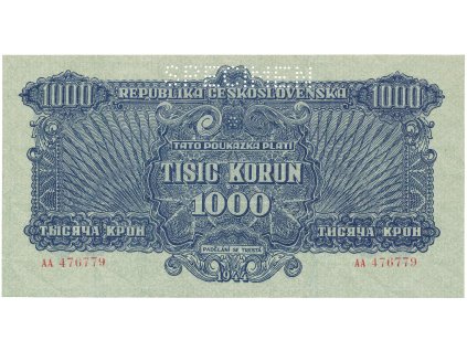 58159 58159 58159 ceskoslovensko 1000 koruna 1944 perf 1x specimen nahore hej 61a s1
