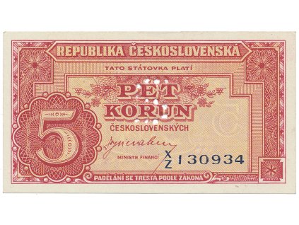 58189 58189 ceskoslovensko 5 koruna b d 1945 perforace pismenem s hej 70a s3
