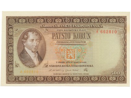 58249 ceskoslovensko 500 koruna 1946 prvni jednopismenkova serie a perforace 3 md svisle hej 81a s1