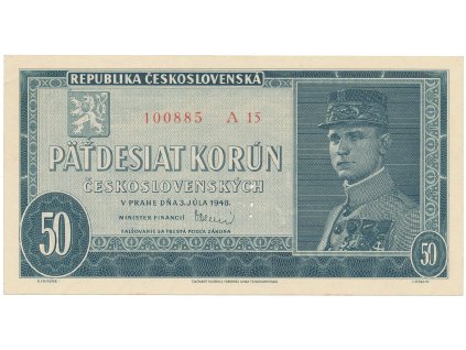 58267 58267 ceskoslovensko 50 koruna 1948 serie a 10 48 perforace 3 md hej 82a2 s1