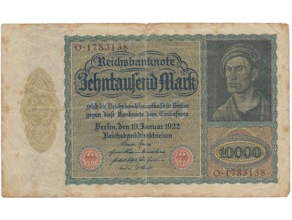 Německo, 10.000 Mark 1922, velký formát, zjednodušený obraz na Rv., Ro.68b
