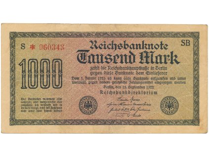 Německo, 1000 Mark 1922, vod. Dornen, Ro.75d