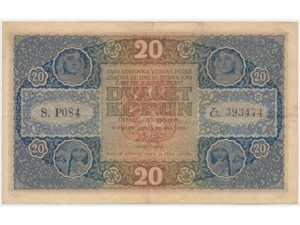 62035 62035 ceskoslovensko 20 koruna 1919 serie p hej 10a