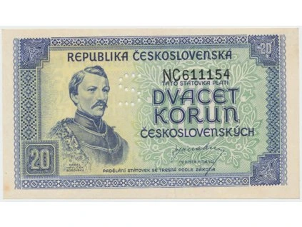 62128 62128 ceskoslovensko 20 koruna b d 1945 perforace pismenem s hej 72a s3