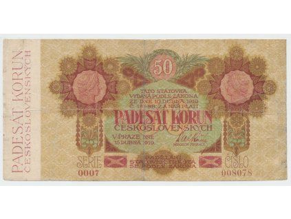 63151 63151 ceskoslovensko 50 koruna 1919 serie 0007 hej 11a