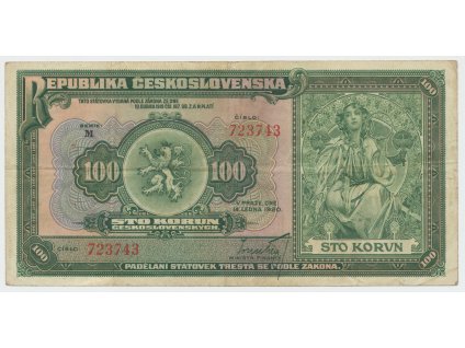 63154 63154 ceskoslovensko 100 koruna 1920 serie m hej 16a pekna