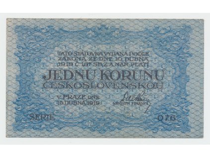 63175 63175 ceskoslovensko 1 koruna 1919 serie 076 hej 7a