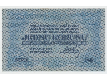 63181 63181 ceskoslovensko 1 koruna 1919 serie 145 hej 7a