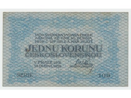 63184 ceskoslovensko 1 koruna 1919 serie 109 hej 7a