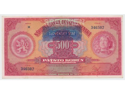 63217 slovensko 500 koruna 1929 1939 pretisk perf 1x specimen hej 46a s1