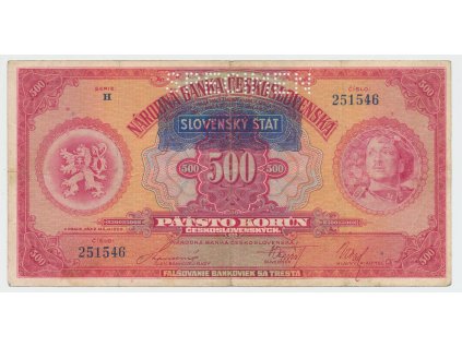 63226 63226 slovensko 500 koruna 1929 1939 pretisk perf 1x specimen hej 46a s1