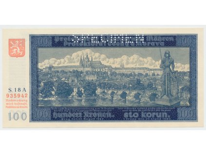 63244 protektorat cechy a morava 100 koruna 1940 i vydani serie a perf 1x specimen hej 32aa s1