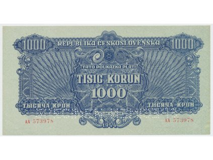 Československo, 1000 Koruna 1944, perf. 2x SPECIMEN dole, Hej.61a.S3
