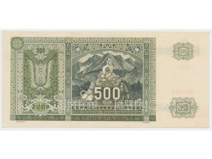 63274 1 ceskoslovensko 500 koruna 1941 1945 kolkovana perf 2x specimen dole hej 64a s3
