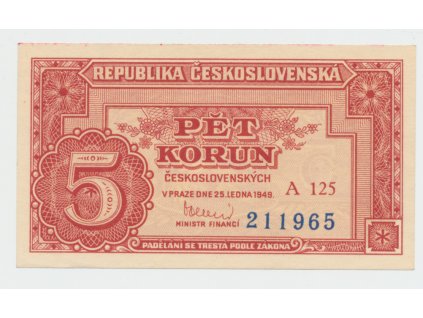 63301 63301 ceskoslovensko 5 koruna 1949 serie a 100 169 neperforovana hej 83a3