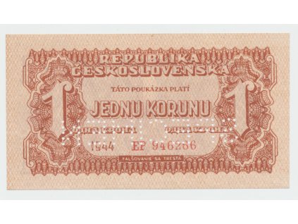 63355 ceskoslovensko 1 koruna 1944 perf 1x specimen dole z rubu hej 56a1 s5