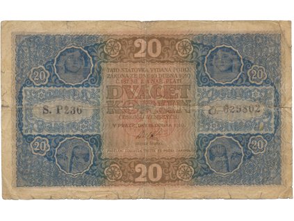 63634 63634 ceskoslovensko 20 koruna 1919 serie p hej 10a