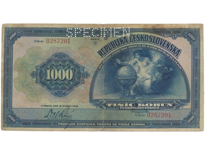 63637 ceskoslovensko 1000 koruna 1919 serie b perf specimen hej 14a s1 vzacna