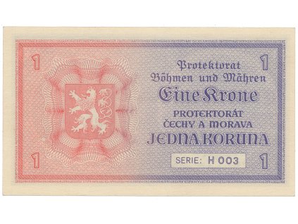 Protektorát Čechy a Morava, 1 Koruna b.d. (1940), tisk Haase, série H, Hej.30b