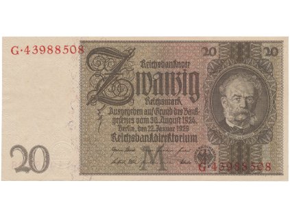 Německo, 20 Reichsmark 1929, typ O/O, Hej.D3c