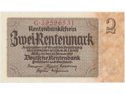 Německo, 2 Rentenmark 1937, říšský 8-místný číslovač, Hej.D12b