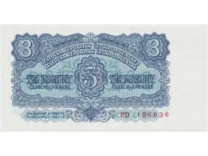 64150 ceskoslovensko 3 koruna 1953 tisk praha serie pd hej 90b1