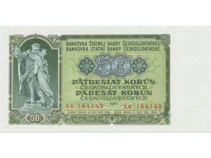 64186 ceskoslovensko 50 koruna 1953 tisk praha serie kr perf 3 m d hej 94b1 s1