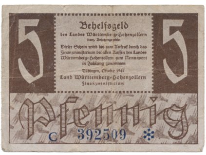64336 64336 64336 nemecko francouzska okupacni zona wurttemberg 5 pfennig 1947 ro 214b