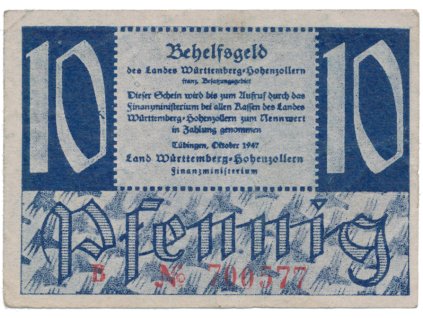 64378 64378 64378 nemecko francouzska okupacni zona wurttemberg 10 pfennig 1947 ros 215a