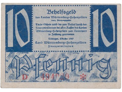 64381 64381 64381 nemecko francouzska okupacni zona wurttemberg 10 pfennig 1947 ros 215b